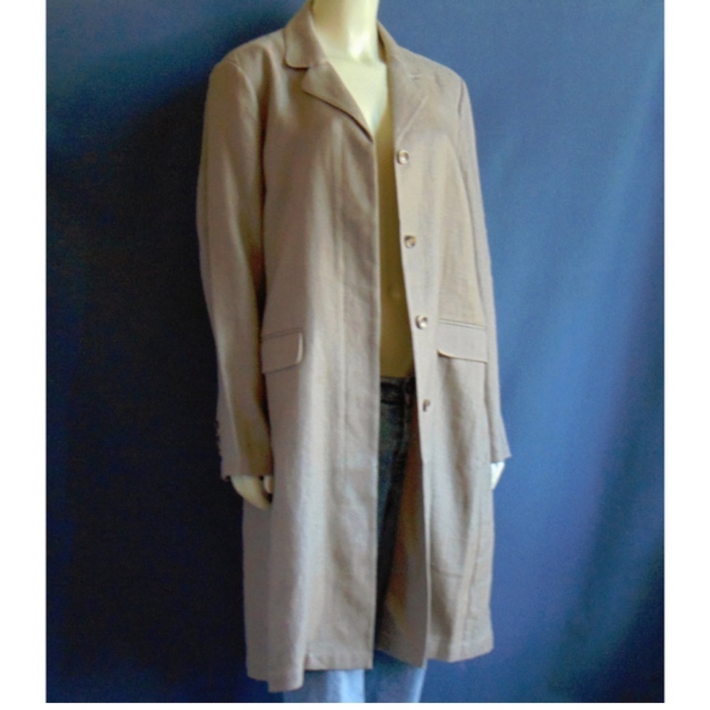 Sundance 100% Linen Duster Coat Khaki Longline Jacket Coastal Capsule Sz Medium - Picture 2 of 12